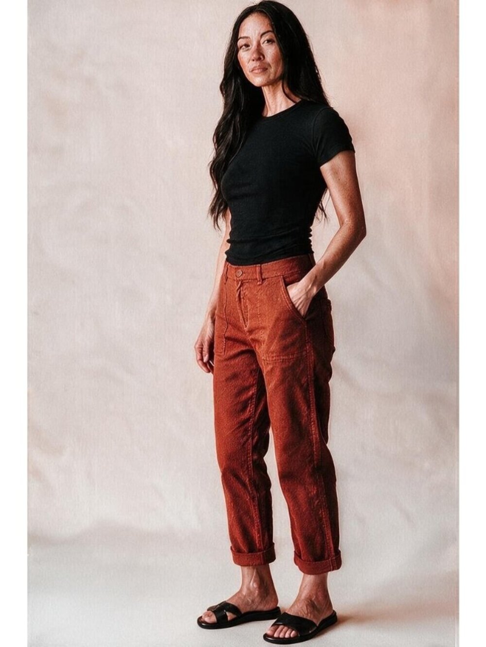 KUT FROM THE KLOTH Rust Red Linen Blend Lightweight Cuffed Utility Trousers 10